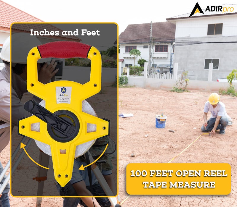 AdirPro Fiberglass 100' Appraiserâ€™s Measuring Tape Tape Rule with Extra Large Metal End Hook for Precise Measurements, Perfect for Appraisers, Surveyors, Landscapers - Image 4